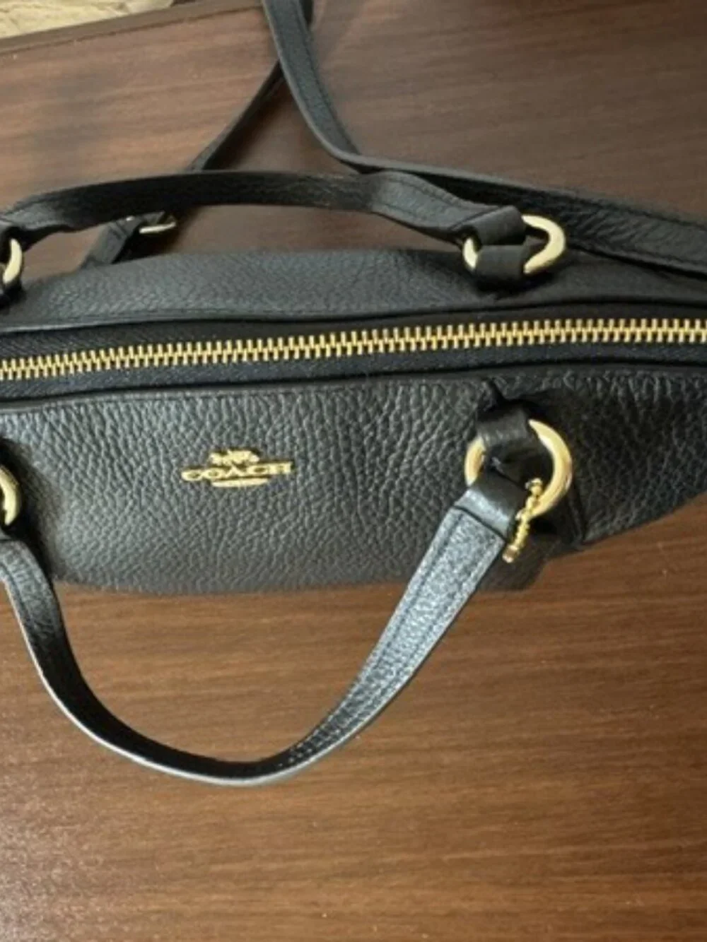 Coach Kelsey Satchel Black Pebbled Leather Gold Hardware NWOT Pristine Crossbody
